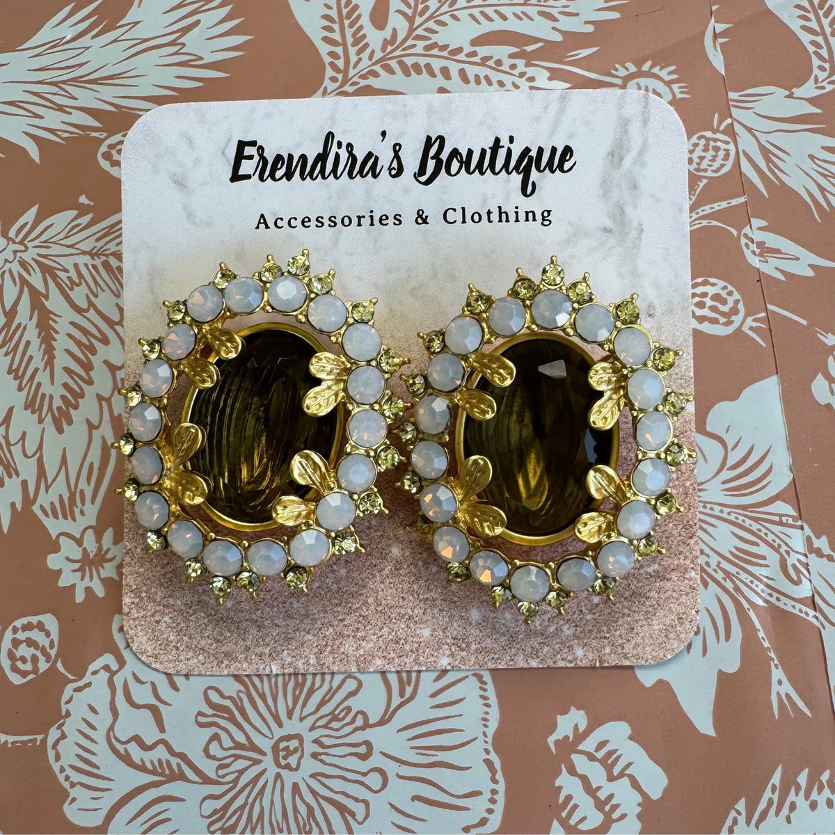 Gold Rhinestone Ear Studs