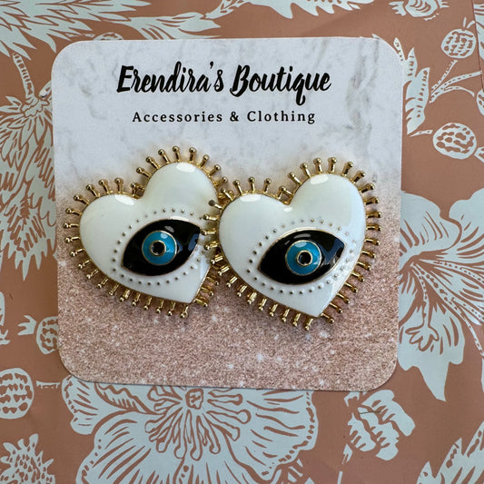 Heart Shaped Earring - Eye In Middle
